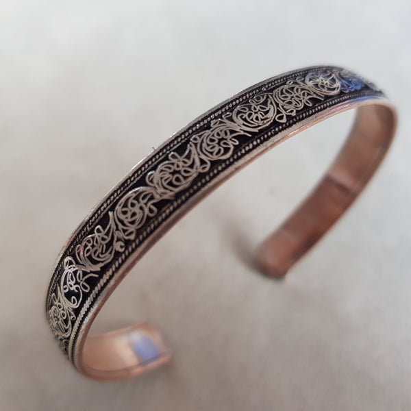 Handmade Pure Copper Bracelet, Floral Design, White metal Plated