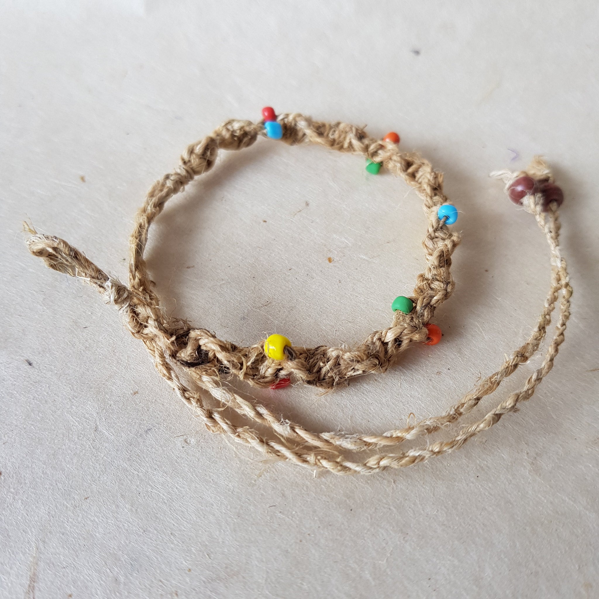 Natural Hemp Twisted Cord bracelet with colourful beads