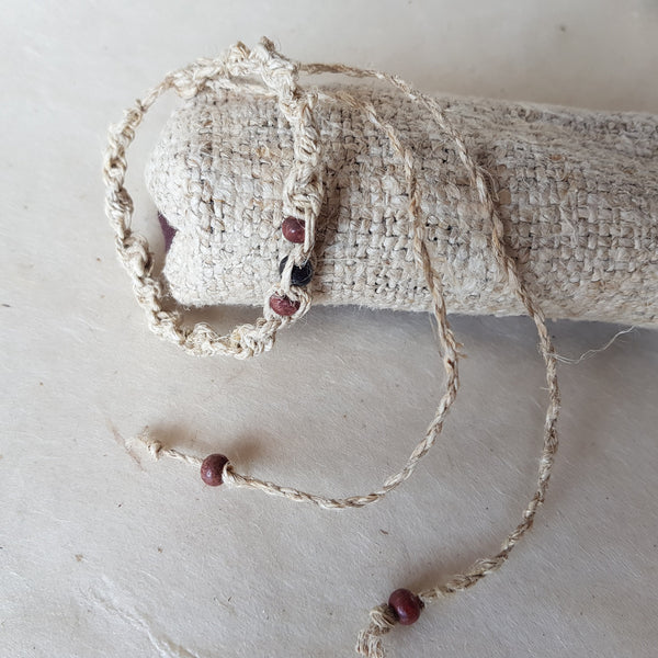 Natural Hemp Twisted Cord bracelet; 3 wooden beads