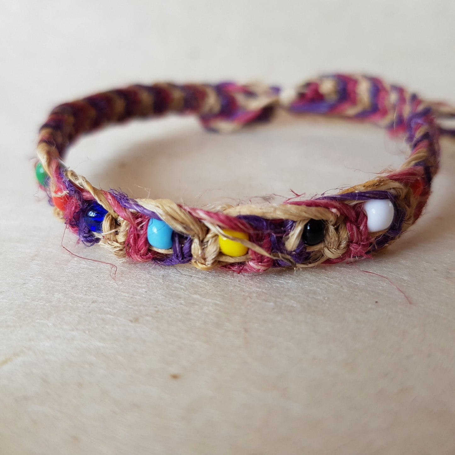 Hemp Purple and Maroon Cord bracelet beaded