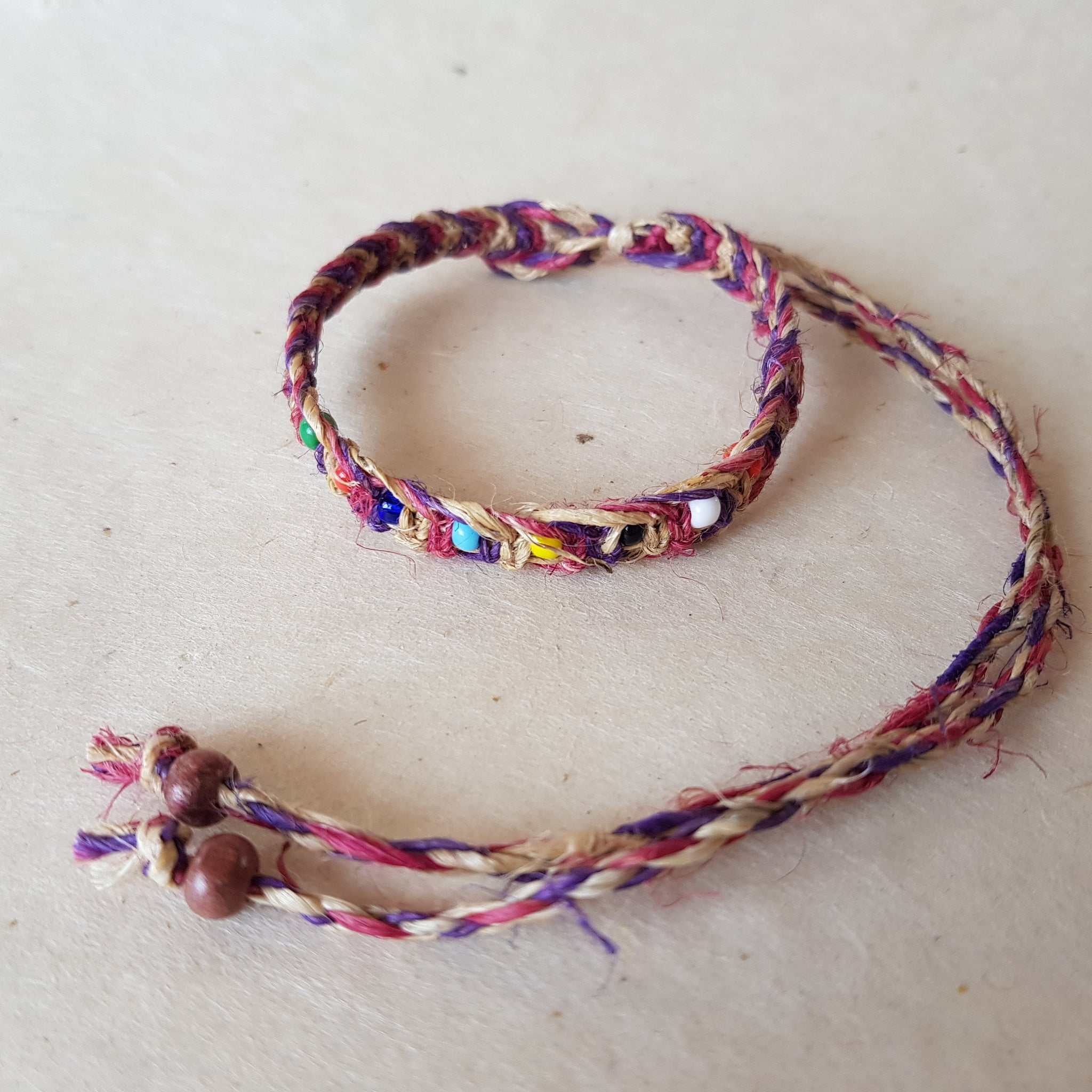 Hemp Purple and Maroon Cord bracelet beaded