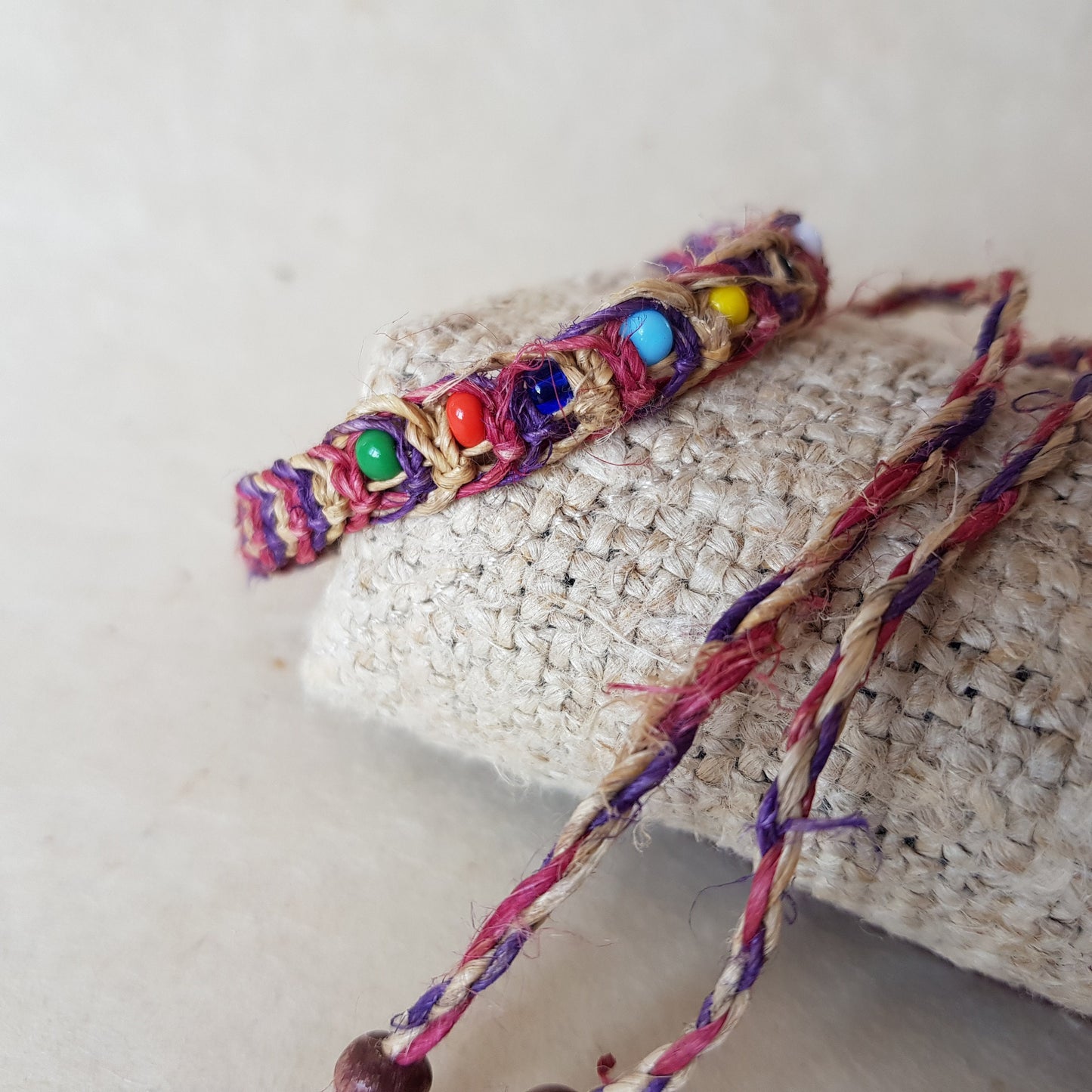 Hemp Purple and Maroon Cord bracelet beaded