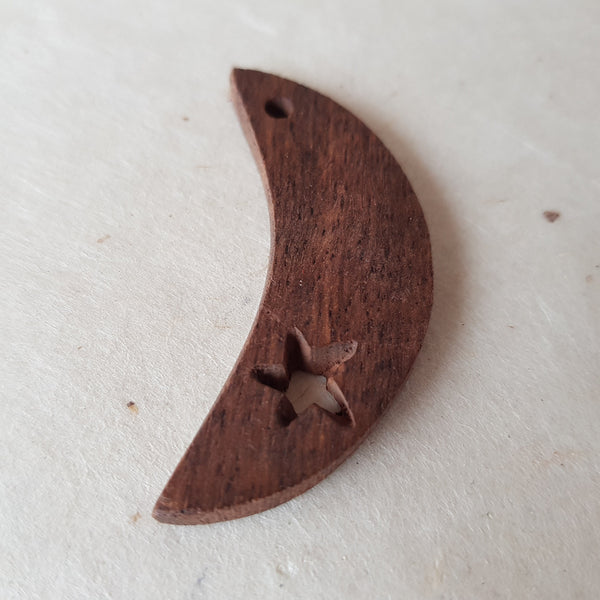 Celestial Moon & Star Wooden Pendant