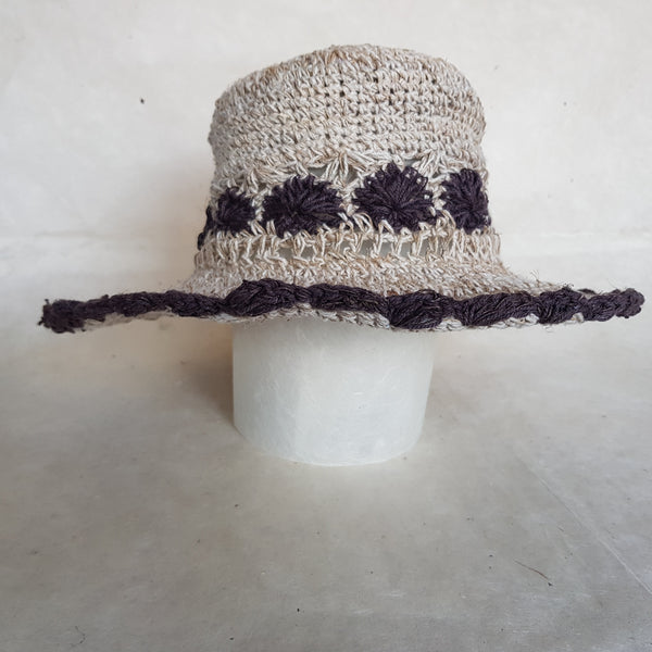 Foldable hemp sun hat with brim, Brown Trim