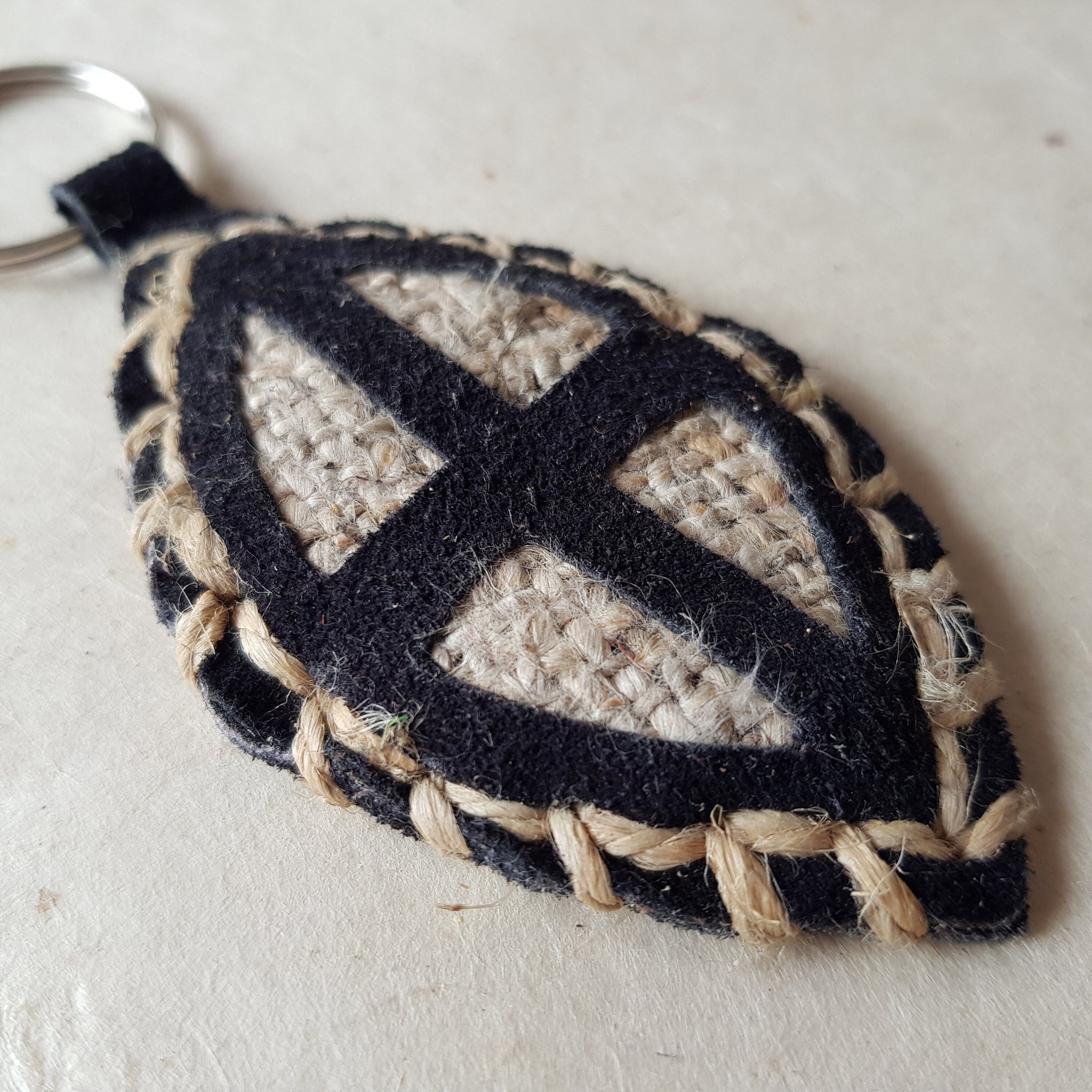 Hemp & Leather Key Fob, Cross