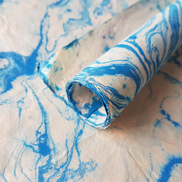 Blue Marbled Lokta Paper Handmade in the Himalayas