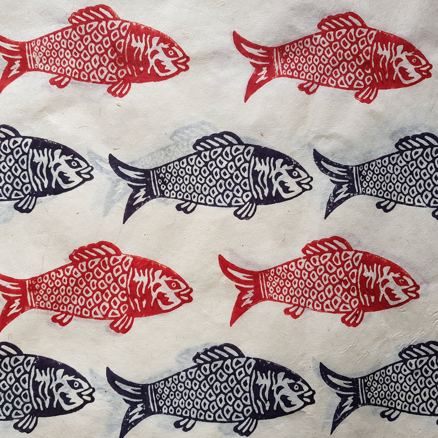 Large Koi Block Printed on Lokta Paper, Handmade, Tree Free & Sustainable