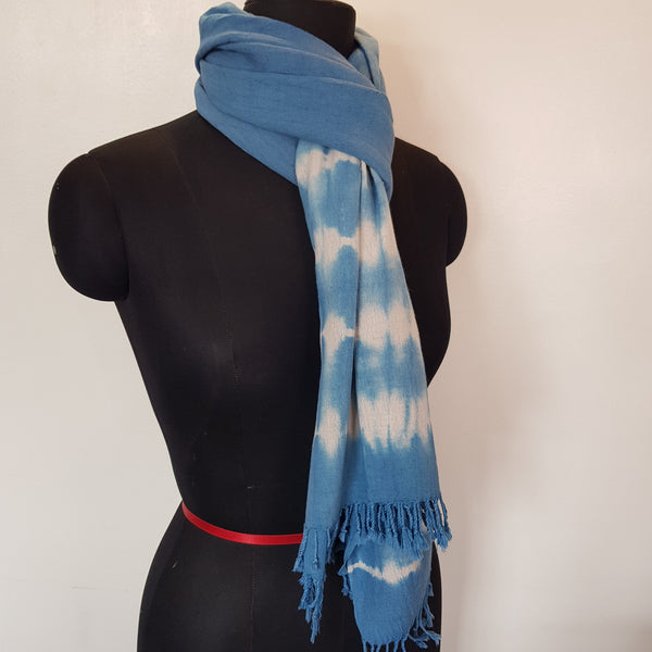 Shibori Handloom Hemp Scarf; Blue & White