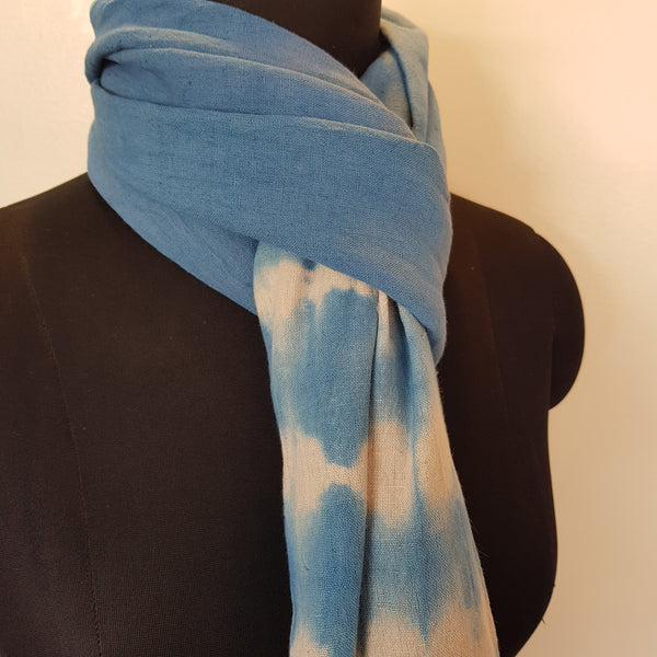 Shibori Handloom Hemp Scarf; Blue & White