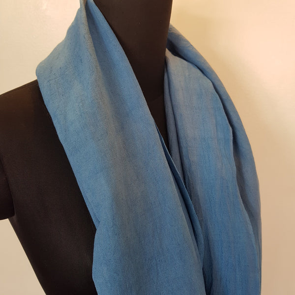 Shibori Handloom Hemp Scarf; Blue & White