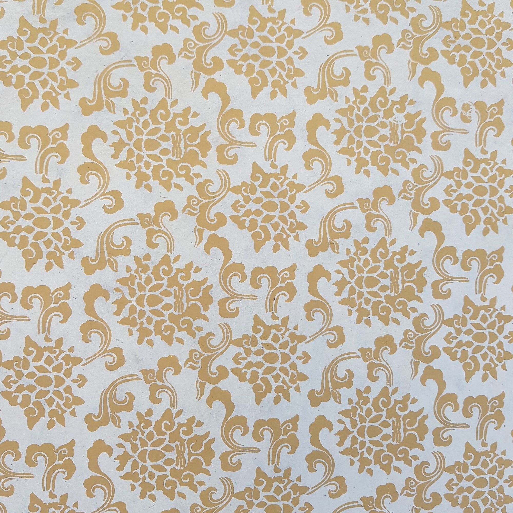 White on Natural Lotus Motif  Print on Lokta Paper, Tree Free & Sustainable