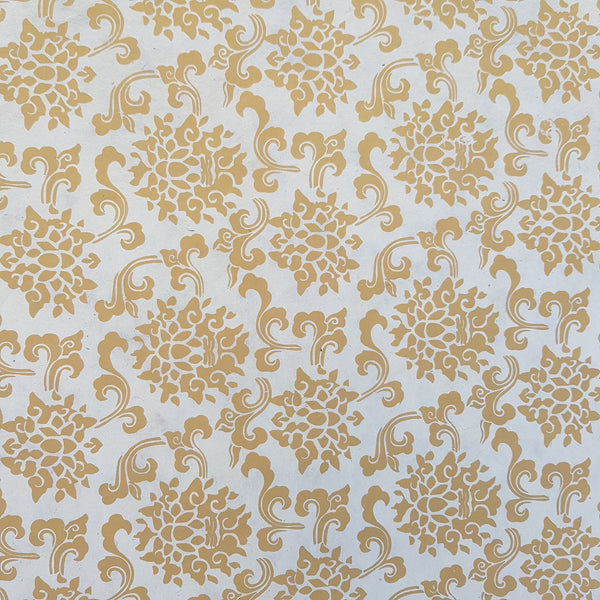 White on Natural Lotus Motif  Print on Lokta Paper, Tree Free & Sustainable