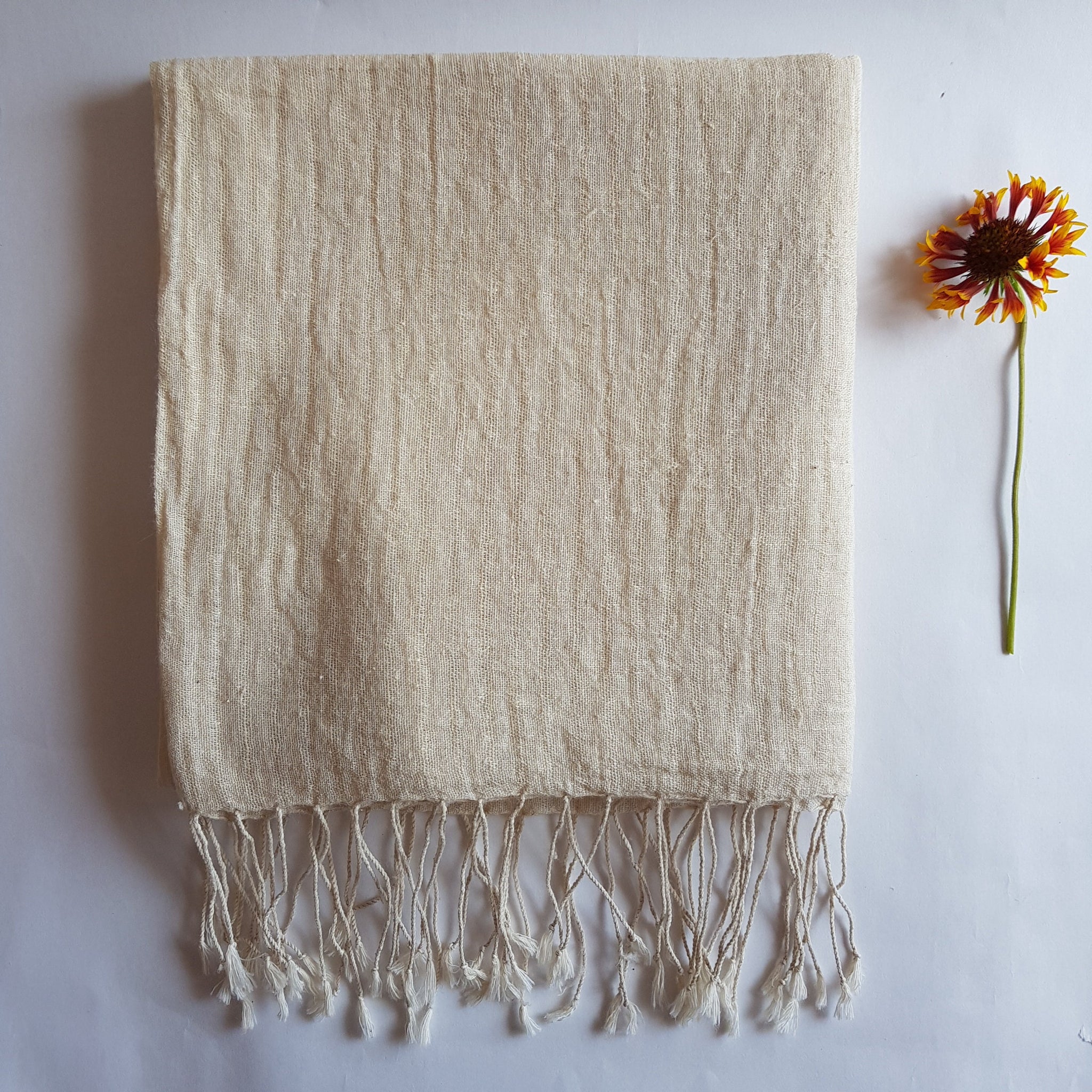 Natural Hemp & Organic Cotton Scarf, Striped weave