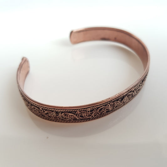 Handmade Pure Copper Cuff, Hand Cut Floral Art.