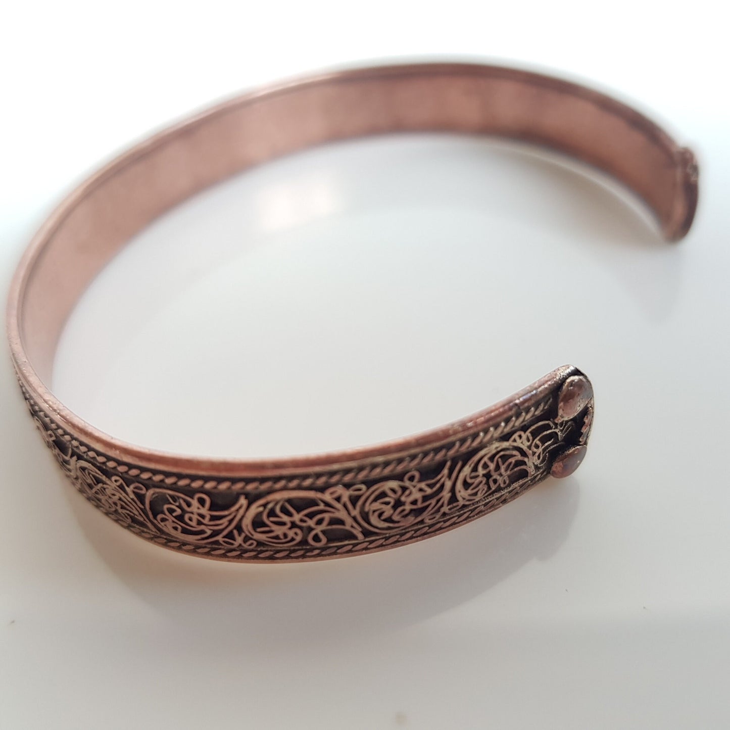 Handmade Pure Copper Cuff, Hand Cut Floral Art.