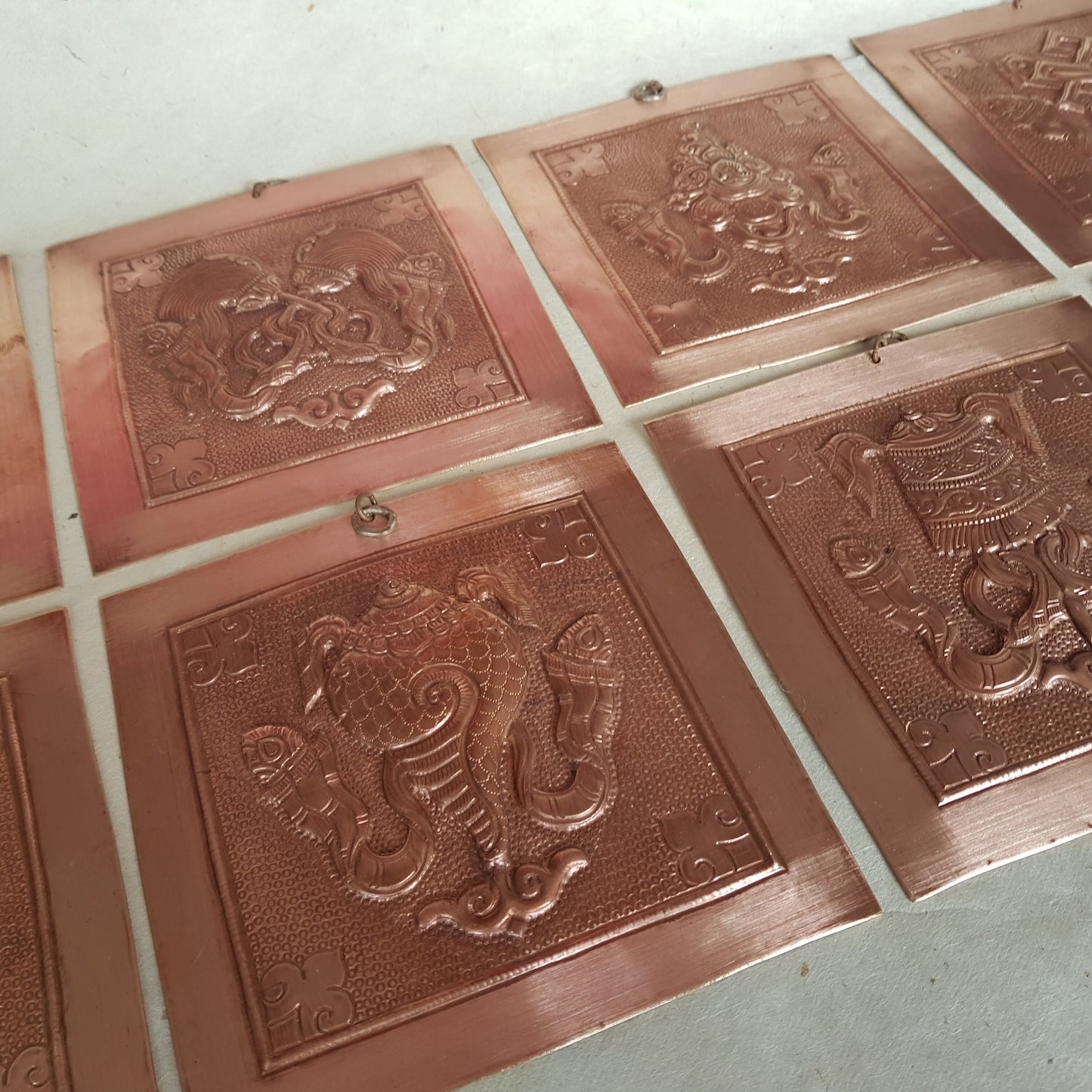 Copper Asthamangala Wall Hanging, Eight Auspicious Tibetan Buddhist Symbols (large)