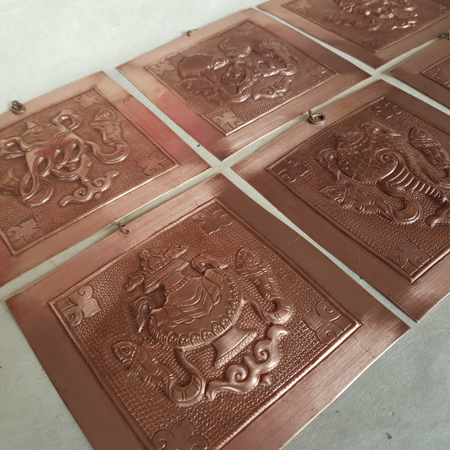 Copper Asthamangala Wall Hanging, Eight Auspicious Tibetan Buddhist Symbols (large)