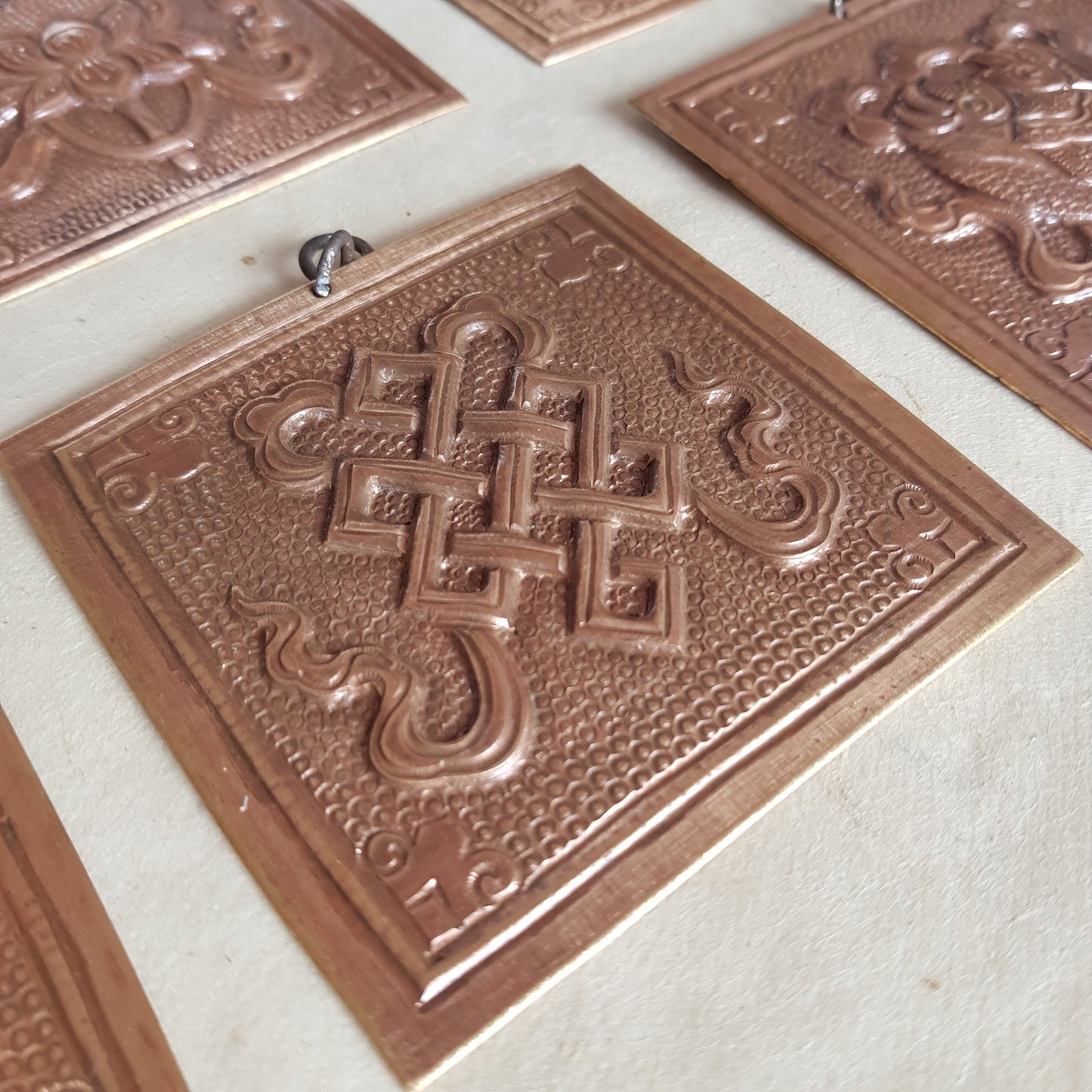 Copper Asthamangala Wall Hanging, Eight Auspicious Tibetan Buddhist Symbols (small)