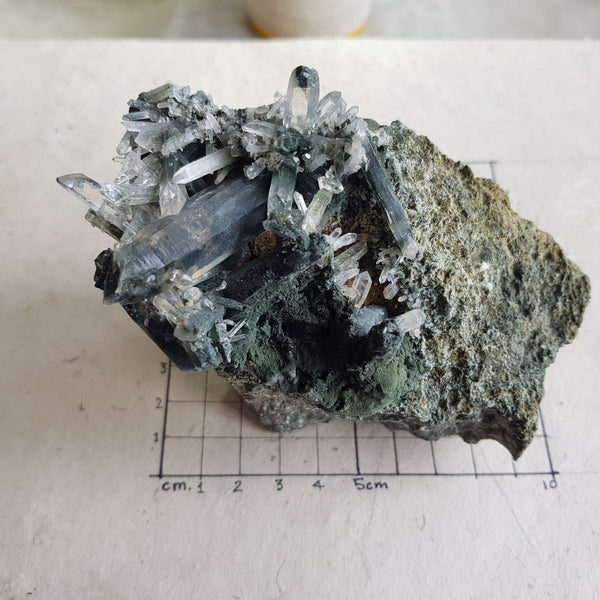 Chlorite Quartz Crystal Cluster from Ganesh Himal, Nepal. Himalayan Green Phantom Quartz. 472gram. Very Rare