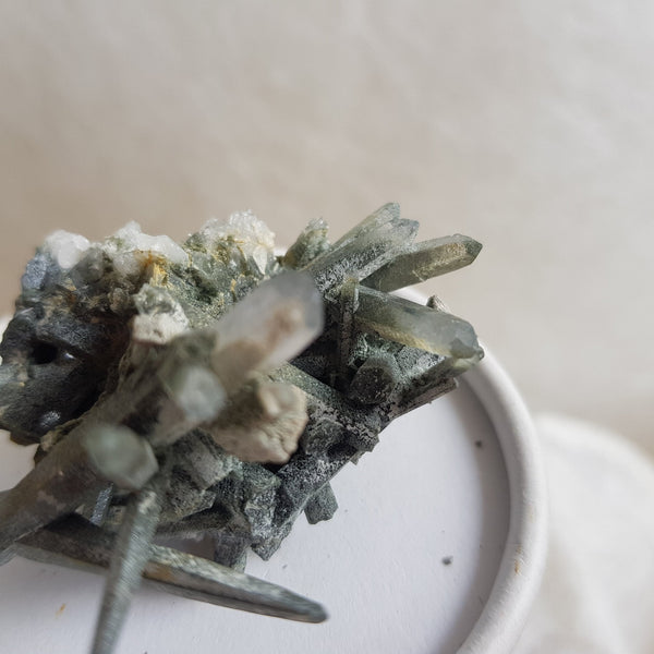 Chlorite Quartz Crystal Cluster from Ganesh Himal, Nepal. Himalayan Green Phantom Quartz. 36gram. Very Rare