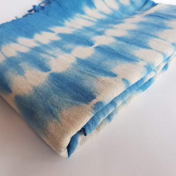 Shibori Handloom Hemp Scarf; Blue & White