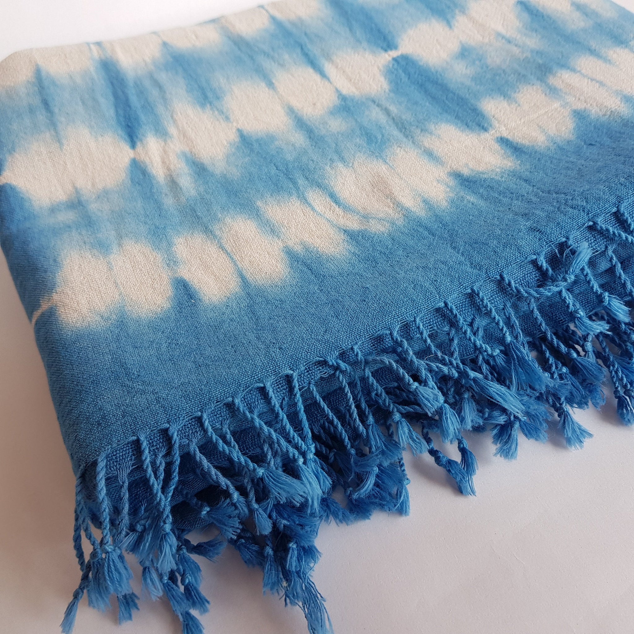 Shibori Handloom Hemp Scarf; Blue & White