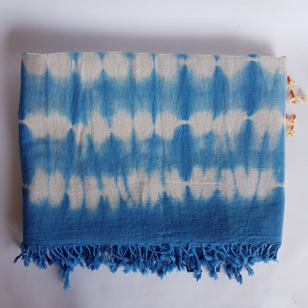 Shibori Handloom Hemp Scarf; Blue & White