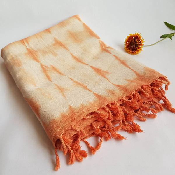 Orange Shibori Hemp Scarf, Made on a Handloom.
