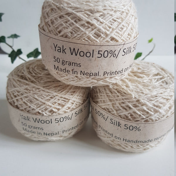 Yak Wool & Silk Yarn, Hand spun, White or Black