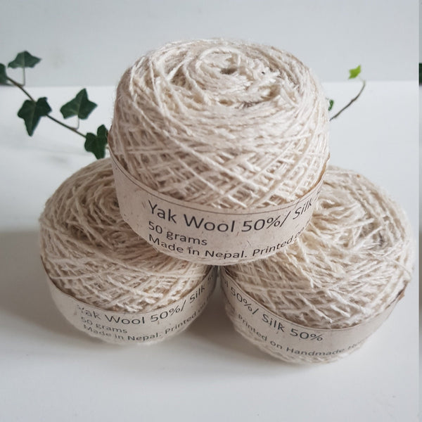 Yak Wool & Silk Yarn, Hand spun, White or Black