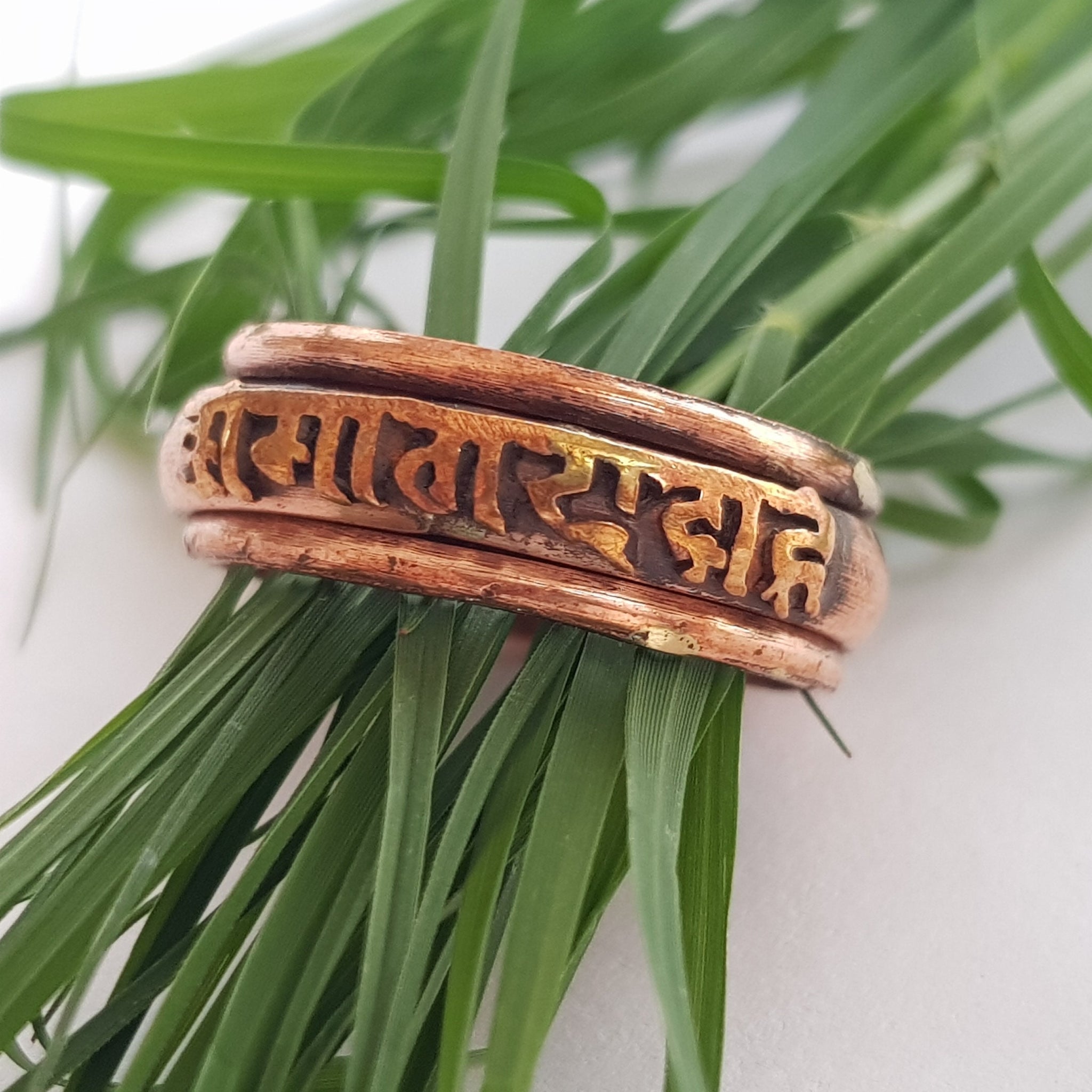 Pure Copper Ring with Om Mani Padme Hum Mantra, handmade in Nepal