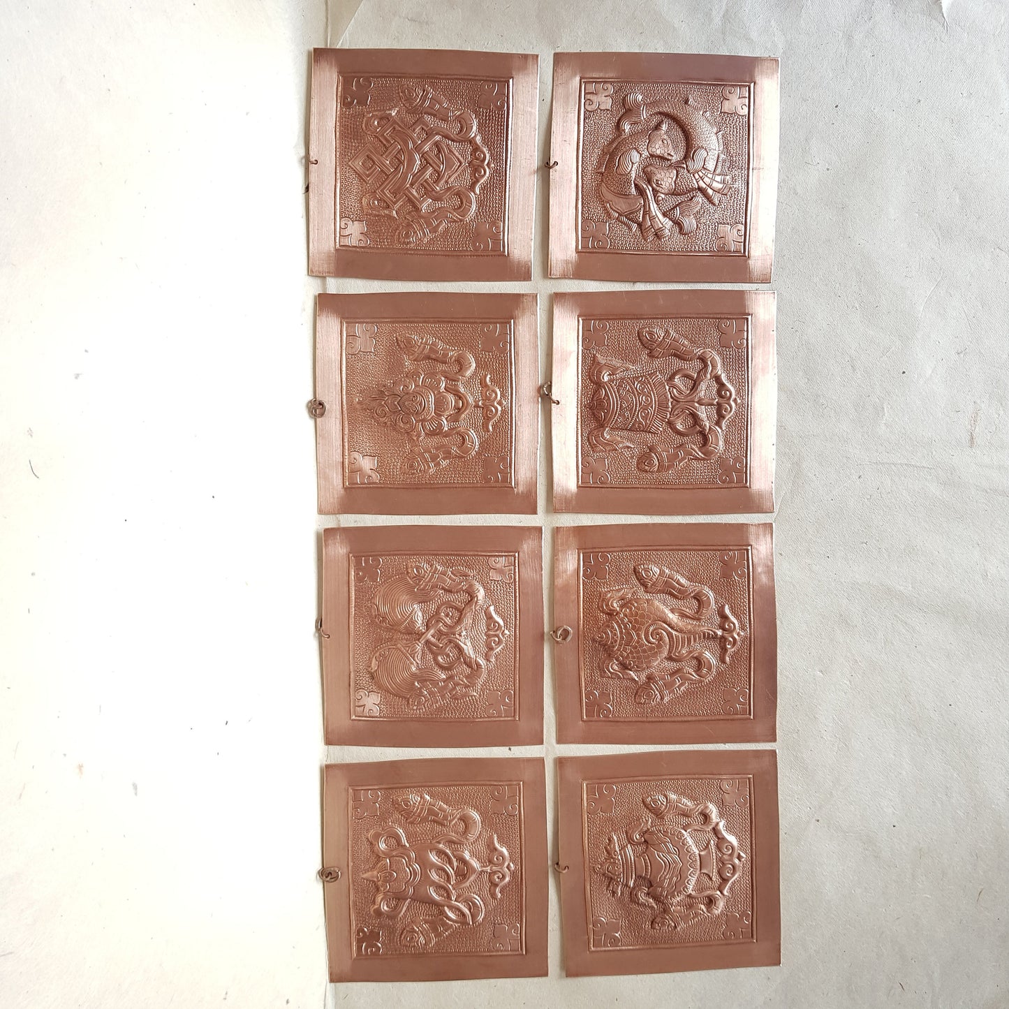 Copper Asthamangala Wall Hanging, Eight Auspicious Tibetan Buddhist Symbols (large)