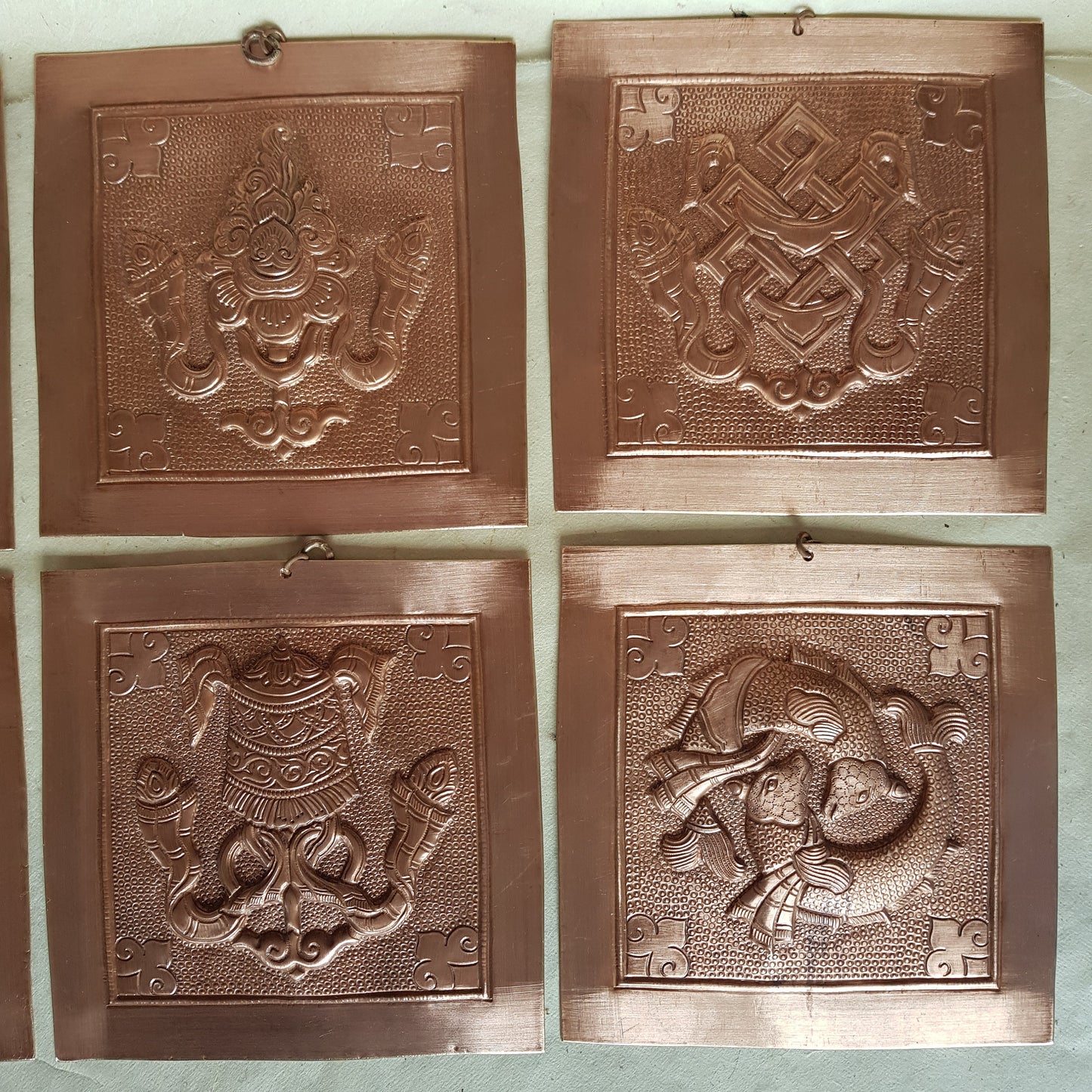 Copper Asthamangala Wall Hanging, Eight Auspicious Tibetan Buddhist Symbols (large)