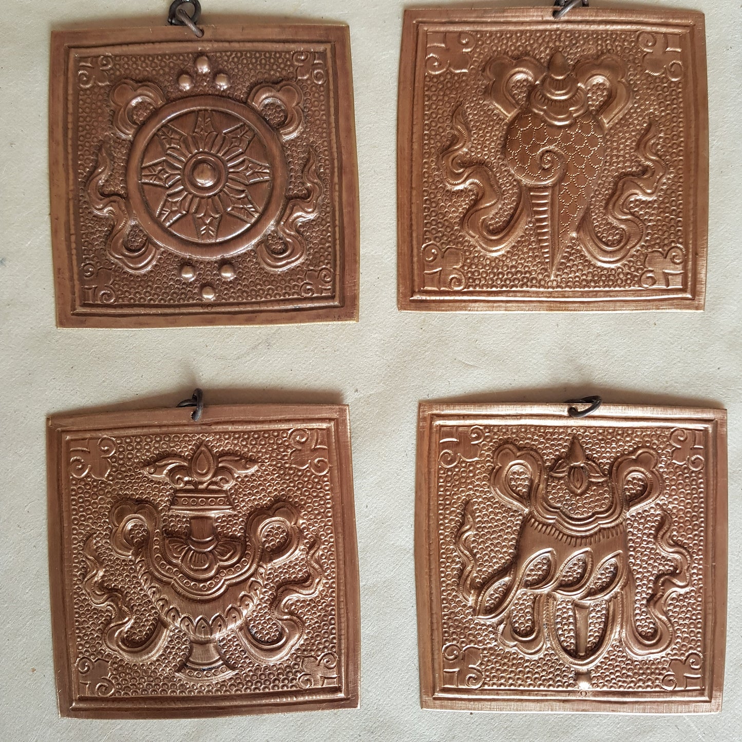 Copper Asthamangala Wall Hanging, Eight Auspicious Tibetan Buddhist Symbols (small)