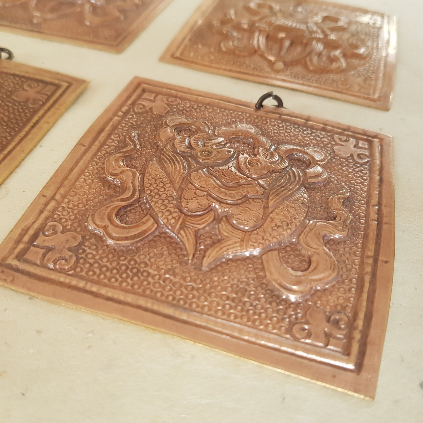 Copper Asthamangala Wall Hanging, Eight Auspicious Tibetan Buddhist Symbols (small)