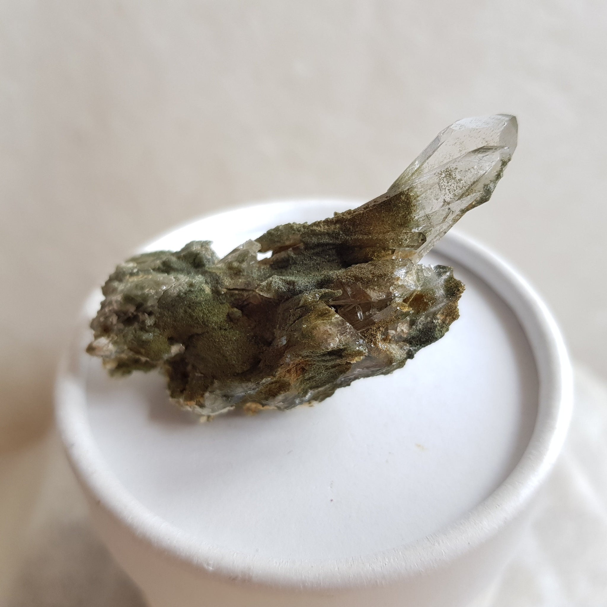 Chlorite Quartz Crystal Cluster from Ganesh Himal, Nepal. Himalayan Green Phantom Quartz. 22gram. Very Rare