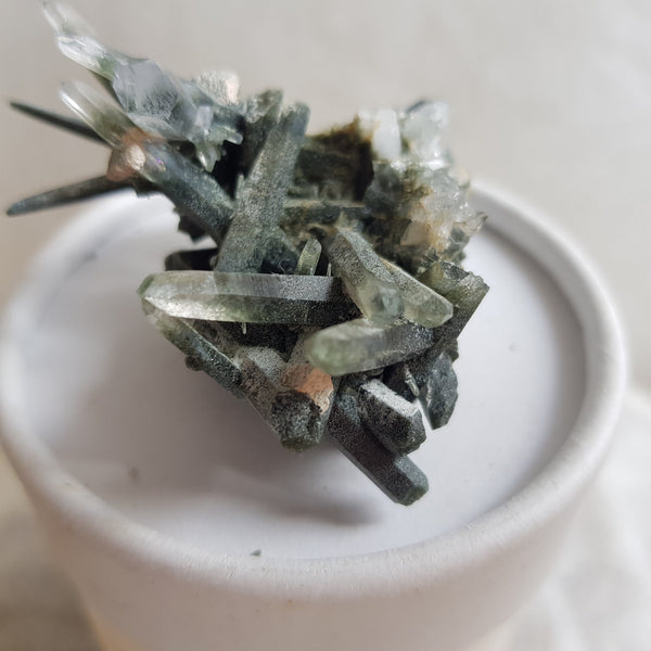Chlorite Quartz Crystal Cluster from Ganesh Himal, Nepal. Himalayan Green Phantom Quartz. 36gram. Very Rare