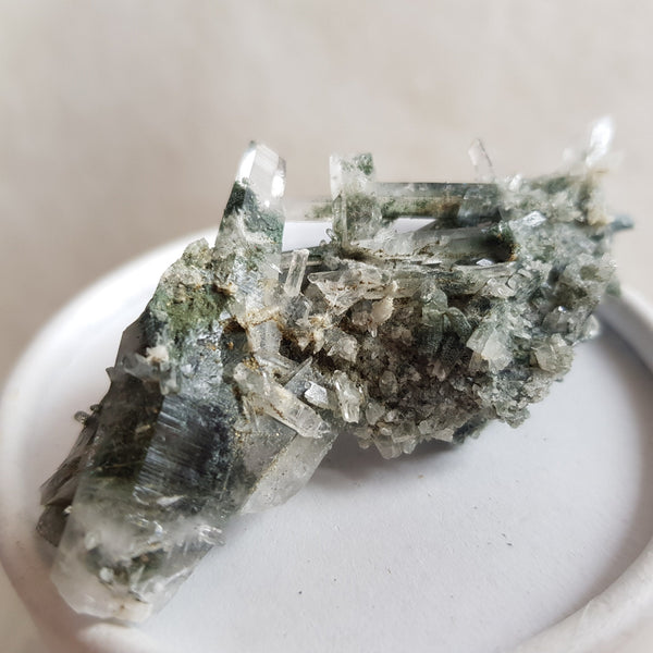 Chlorite Quartz Crystal Cluster from Ganesh Himal, Nepal. Himalayan Green Phantom Quartz. 23gram. Very Rare