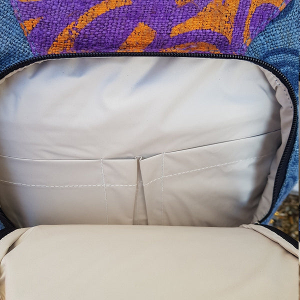 Wild Hemp Laptop Backpack; Handprinted