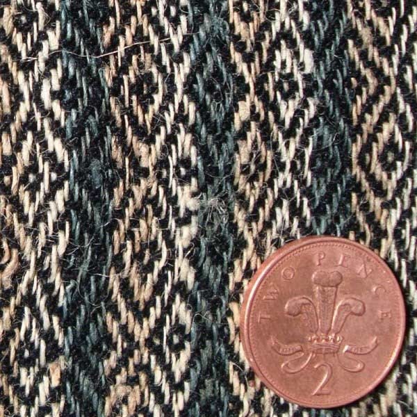 Nettle & Wool Fabric. Diamond Twill; Teal, Tan & Natural.