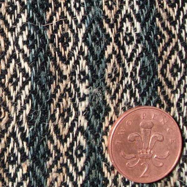 Nettle & Wool Fabric. Diamond Twill; Teal, Tan & Natural.