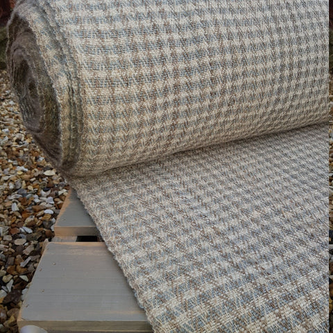 Himalayan Nettle & New Zealand Wool Fabric, Herringbone; Natural with Cream/Blue stripe