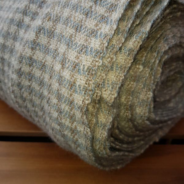 Himalayan Nettle & New Zealand Wool Fabric, Herringbone; Natural with Cream/Blue stripe