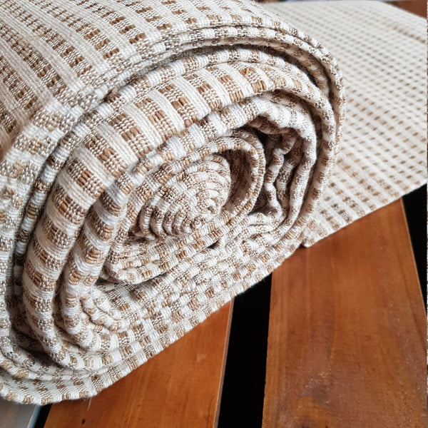 Hemp and Indian Cotton Fabric, Natural & Brown Check