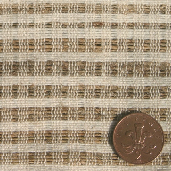 Hemp and Indian Cotton Fabric, Natural & Brown Check