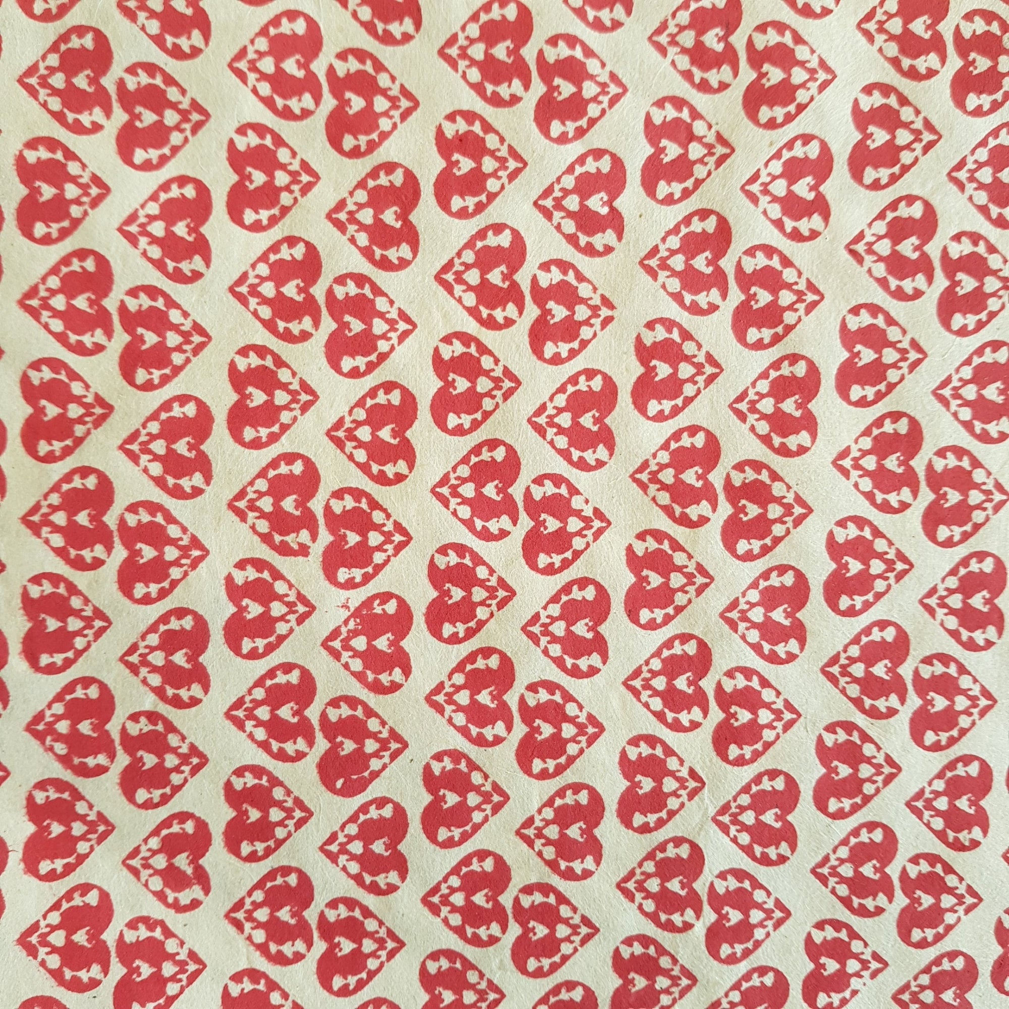 Red Scandi Hearts Print on Lokta Paper, Tree Free & Sustainable