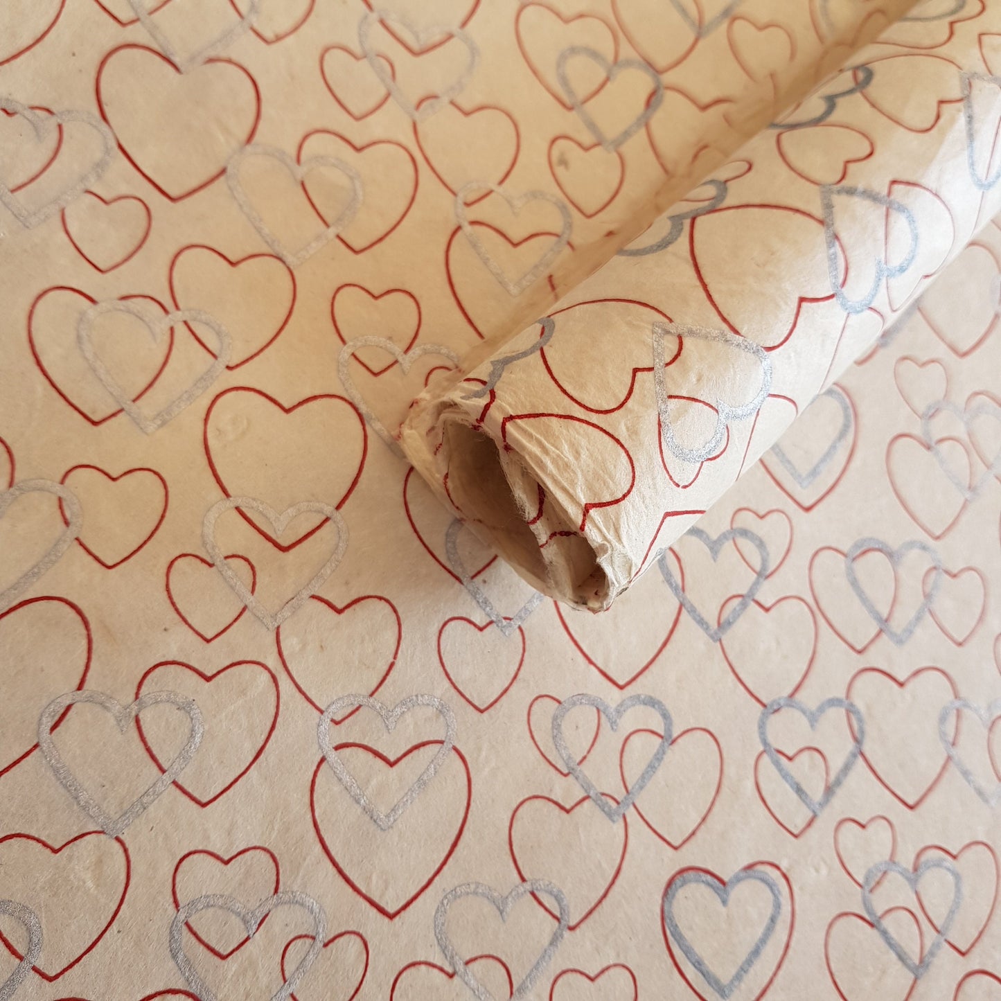 Silver and red hearts Print on Lokta Paper, Tree Free & Sustainable