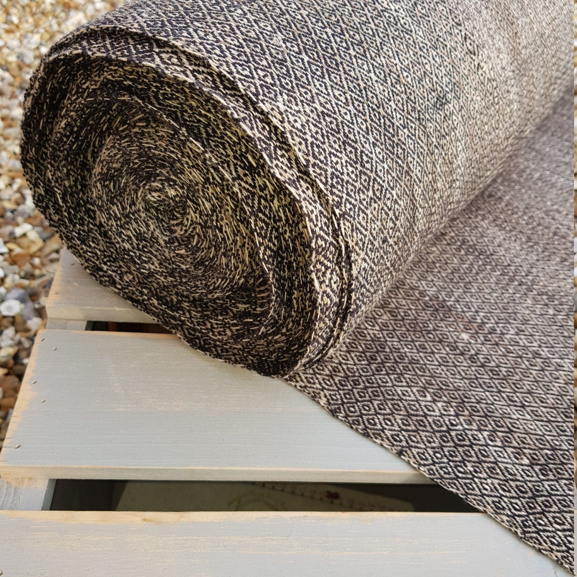 Himalayan Nettle & New Zealand Wool Fabric, Diamond Twill weave, Black & Tan