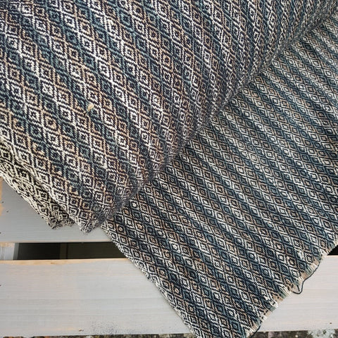 Nettle & Wool Fabric. Diamond Twill; Teal, Tan & Natural.