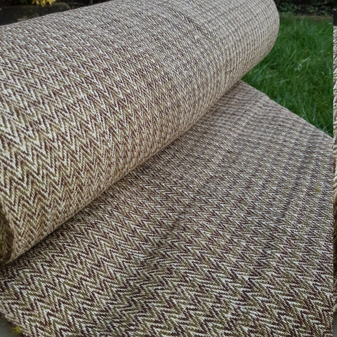 Himalayan Nettle & New Zealand Wool Fabric. Herringbone; Green, brown & natural.